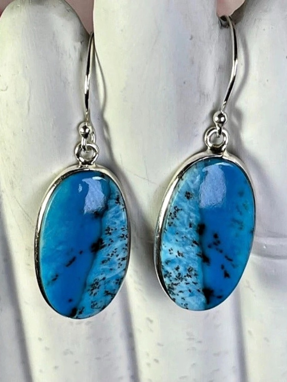❂ Marine Blue Dendritic Opal Drop Earring set in 925 Sterling Silver ❂